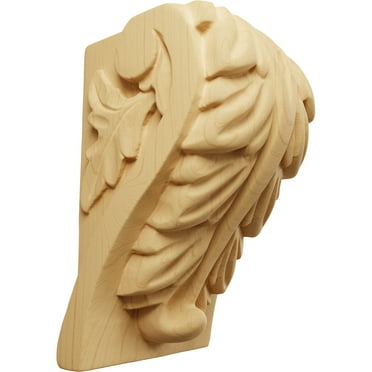 Ekena Millwork 2 1/2"W x 2 1/4"D x 4"H Small Acanthus Leaf Block Corbel, Alder