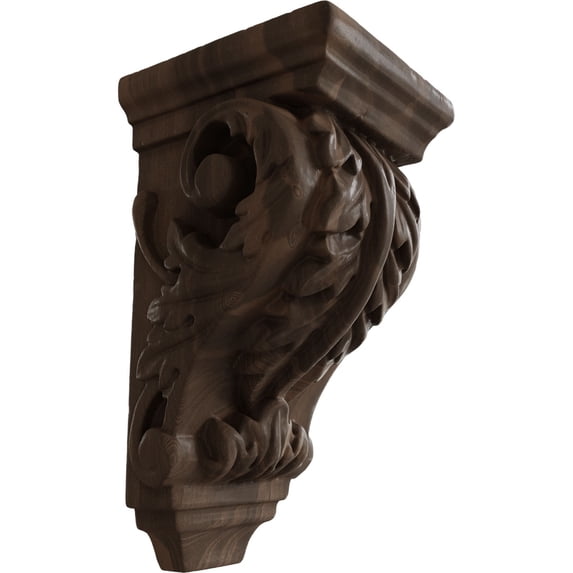 Ekena Millwork 2 1/4"W x 2 1/4"D x 4 1/4"H Extra Small Acanthus Wood Corbel, Walnut