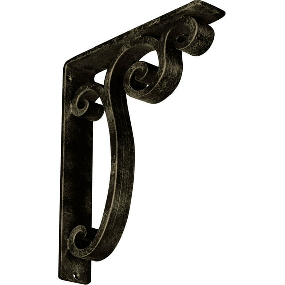 Ekena Millwork 2"W x 10"D x 12"H Avery Wrought Iron Bracket, (Triple center brace), Antiqued Pale Gold