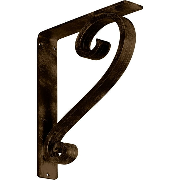 Ekena Millwork 2"W x 10"D x 12"H Edwards Wrought Iron Bracket, (Triple center brace), Antiqued Brass