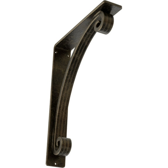 Ekena Millwork 2"W x 10"D x 12"H Legacy Wrought Iron Bracket, (Triple center brace), Antiqued Pale Gold