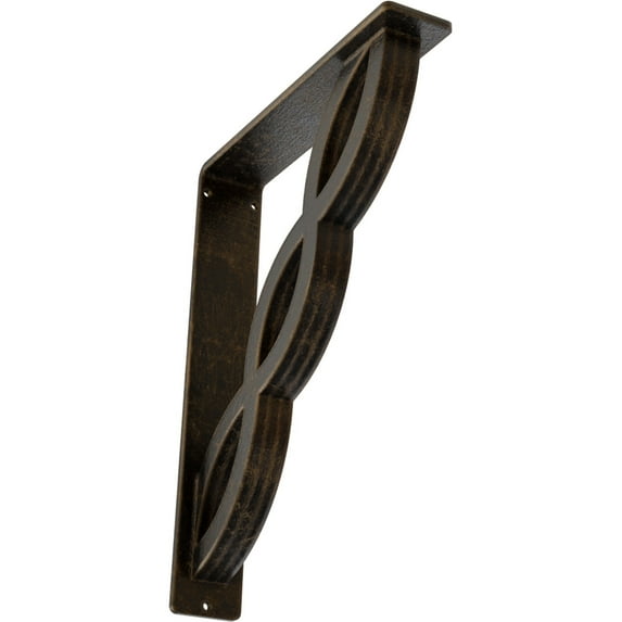 Ekena Millwork 2"W x 10"D x 12"H Loera Wrought Iron Bracket, (Triple center brace), Antiqued Brass