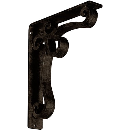 Ekena Millwork 2"W x 10"D x 12"H Orleans Wrought Iron Bracket, (Triple center brace), Antiqued Brass