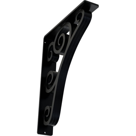 Ekena Millwork 2"W x 10"D x 12"H Tristan Wrought Iron Bracket, (Triple center brace), Powder Coated Black