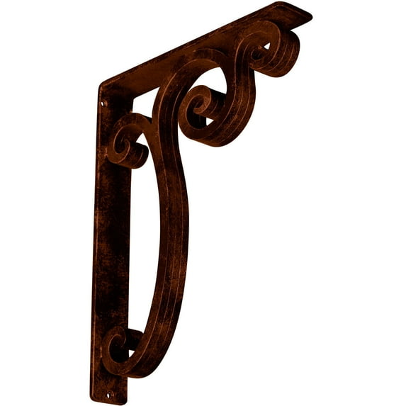 Ekena Millwork 2"W x 12"D x 15"H Avery Wrought Iron Bracket, (Triple center brace), Antiqued Copper
