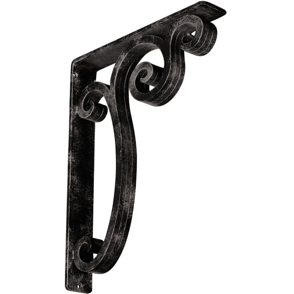 Ekena Millwork 2"W x 12"D x 15"H Avery Wrought Iron Bracket, (Triple center brace), Antiqued Warm Silver