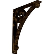 Ekena Millwork 2"W x 12"D x 15"H Crawley Wrought Iron Bracket, (Triple center brace), Antiqued Brass