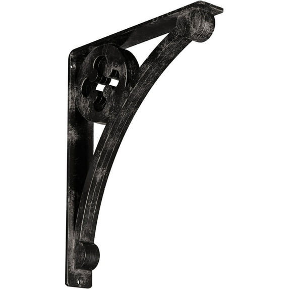 Ekena Millwork 2"W x 12"D x 15"H Crawley Wrought Iron Bracket, (Triple center brace), Antiqued Warm Silver