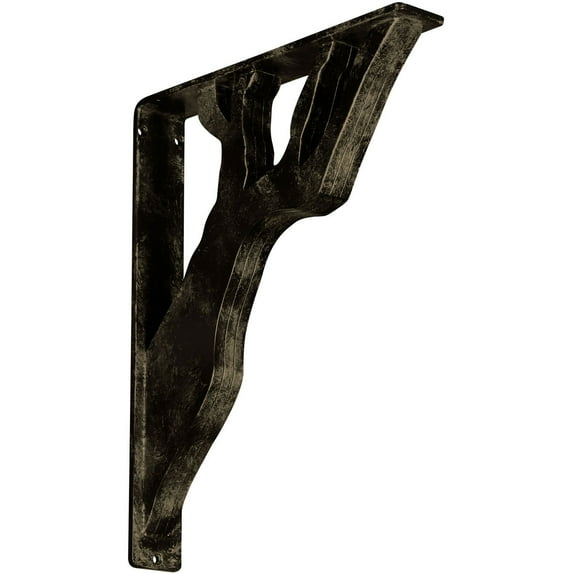 Ekena Millwork 2"W x 12"D x 15"H Damon Wrought Iron Bracket, (Triple center brace), Antiqued Pale Gold