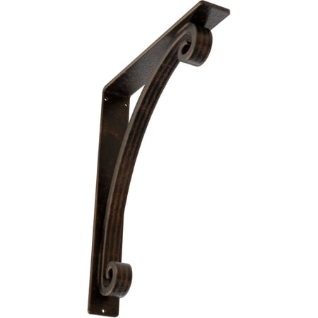 Ekena Millwork 2"W x 12"D x 15"H Legacy Wrought Iron Bracket, (Triple center brace), Antiqued Bronze