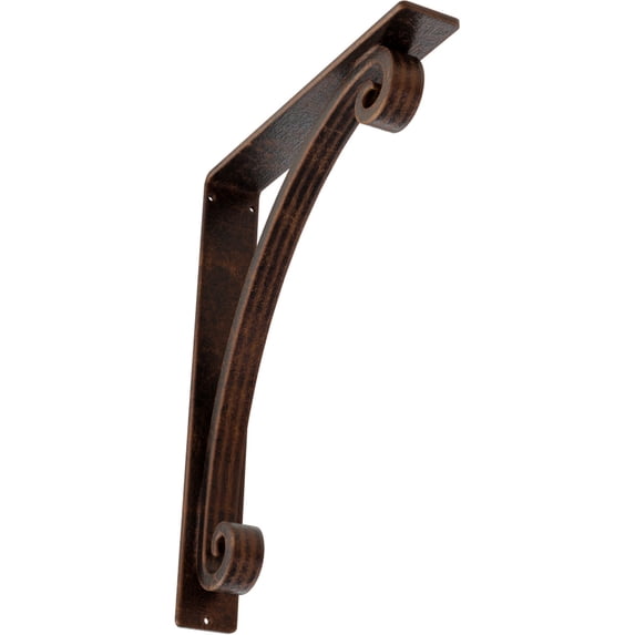 Ekena Millwork 2"W x 12"D x 15"H Legacy Wrought Iron Bracket, (Triple center brace), Antiqued Copper
