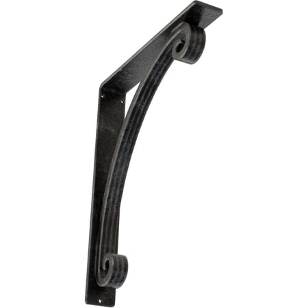 Ekena Millwork 2"W x 12"D x 15"H Legacy Wrought Iron Bracket, (Triple center brace), Antiqued Silver
