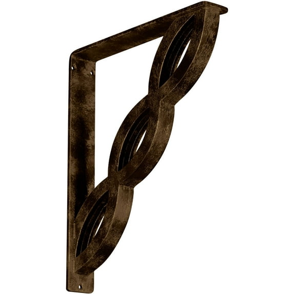 Ekena Millwork 2"W x 12"D x 15"H Loera Wrought Iron Bracket, (Triple center brace), Antiqued Brass