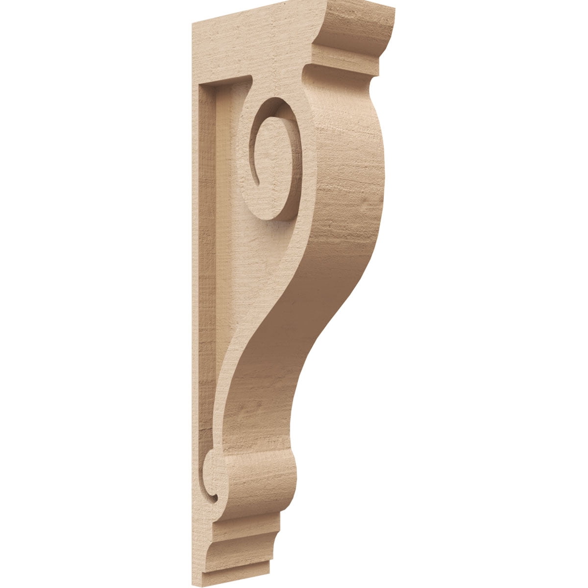 2"W x 4"D x 12"H Thin Scroll Rough Cedar Woodgrain TimberThane Corbel, Primed Tan