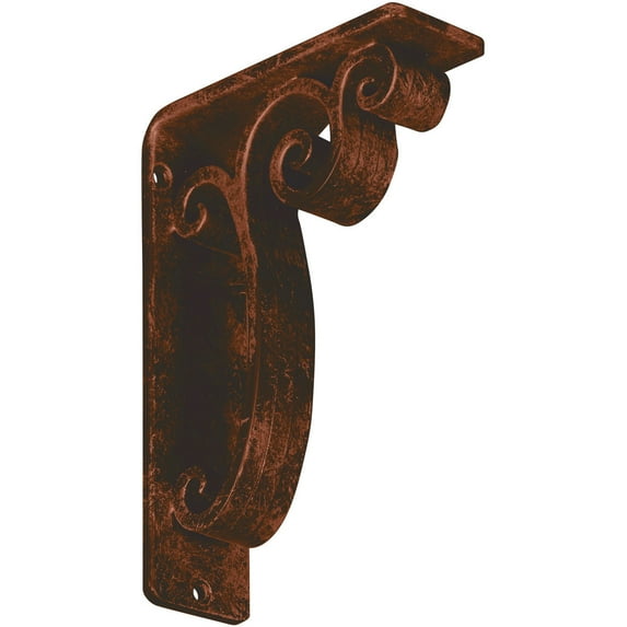 Ekena Millwork 2"W x 5 1/2"D x 8"H Avery Wrought Iron Bracket, (Triple center brace), Antiqued Copper