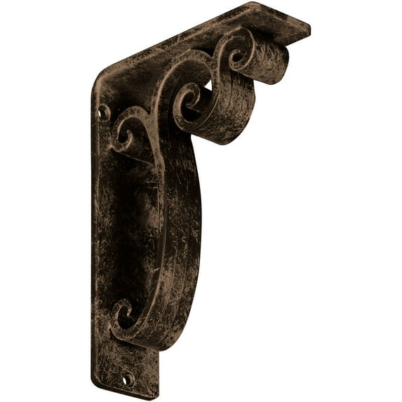 Ekena Millwork 2"W x 5 1/2"D x 8"H Avery Wrought Iron Bracket, (Triple center brace), Antiqued Pale Gold