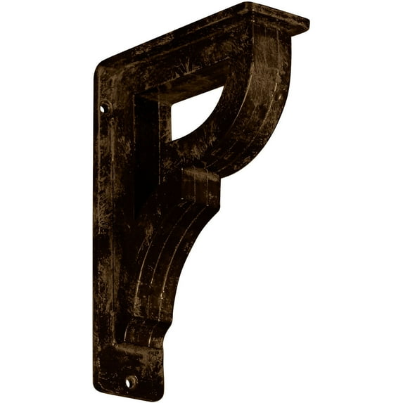 Ekena Millwork 2"W x 5 1/2"D x 8"H Bradford Wrought Iron Bracket, (Triple center brace), Antiqued Brass