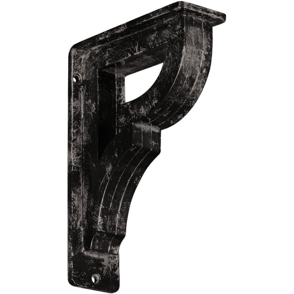 Ekena Millwork 2"W x 5 1/2"D x 8"H Bradford Wrought Iron Bracket, (Triple center brace), Antiqued Warm Silver