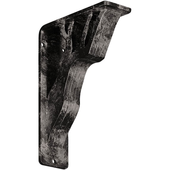 Ekena Millwork 2"W x 5 1/2"D x 8"H Damon Wrought Iron Bracket, (Triple center brace), Antiqued Warm Silver