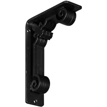 Ekena Millwork 2"W x 5 1/2"D x 8"H Fleur De Lis Wrought Iron Bracket, (Triple center brace), Powder Coated Black