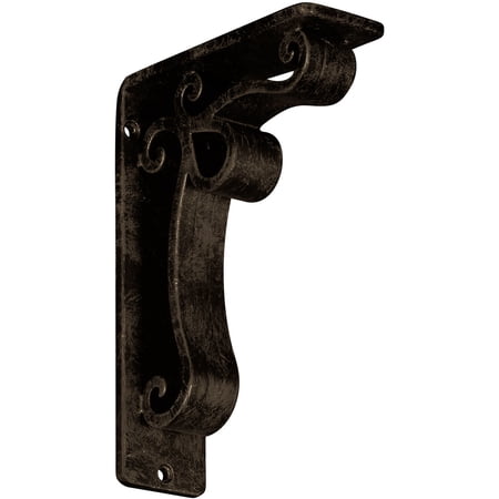 Ekena Millwork 2"W x 5 1/2"D x 8"H Orleans Wrought Iron Bracket, (Triple center brace), Antiqued Brass