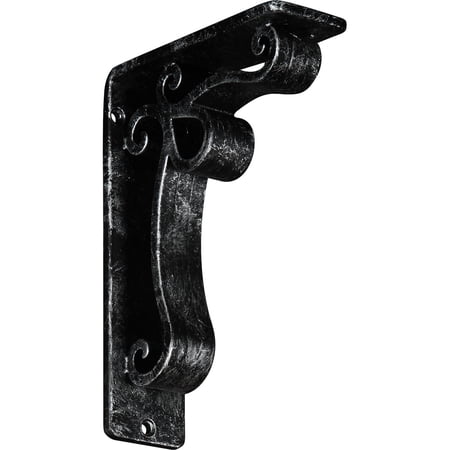 Ekena Millwork 2"W x 5 1/2"D x 8"H Orleans Wrought Iron Bracket, (Triple center brace), Antiqued Silver