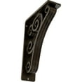 thumbnail image 1 of Ekena Millwork 2"W x 5 1/2"D x 8"H Tristan Wrought Iron Bracket, (Triple center brace), Antiqued Pale Gold, 1 of 8