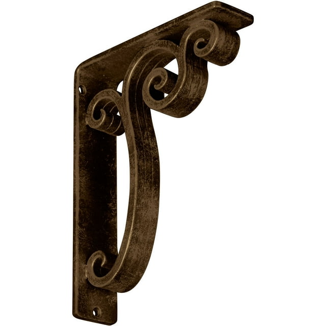 Ekena Millwork 2"W x 7 1/2"D x 10"H Avery Wrought Iron Bracket, (Triple center brace), Antiqued Brass