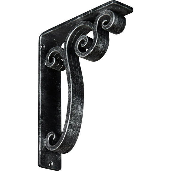 Ekena Millwork 2"W x 7 1/2"D x 10"H Avery Wrought Iron Bracket, (Triple center brace), Antiqued Silver