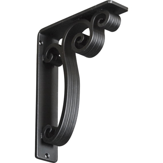 Ekena Millwork 2"W x 7 1/2"D x 10"H Avery Wrought Iron Bracket, (Triple center brace), Powder Coated Black