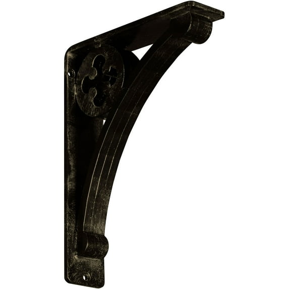 Ekena Millwork 2"W x 7 1/2"D x 10"H Crawley Wrought Iron Bracket, (Triple center brace), Antiqued Pale Gold