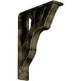 thumbnail image 1 of Ekena Millwork 2"W x 7 1/2"D x 10"H Damon Wrought Iron Bracket, (Triple center brace), Antiqued Pale Gold, 1 of 10
