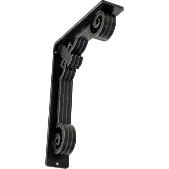 Ekena Millwork 2"W x 7 1/2"D x 10"H Fleur De Lis Wrought Iron Bracket, (Triple center brace), Antiqued Pewter
