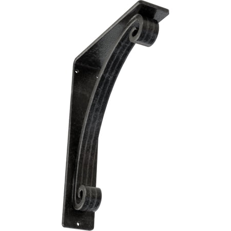 Ekena Millwork 2"W x 7 1/2"D x 10"H Legacy Wrought Iron Bracket, (Triple center brace), Antiqued Silver