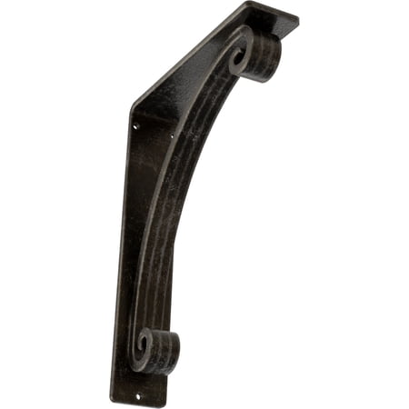 Ekena Millwork 2"W x 7 1/2"D x 10"H Legacy Wrought Iron Bracket, (Triple center brace), Antiqued Warm Silver