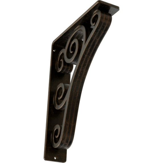 Ekena Millwork 2"W x 7 1/2"D x 10"H Tristan Wrought Iron Bracket, (Triple center brace), Antiqued Bronze