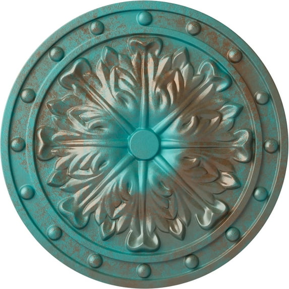Ekena Millwork 20 1/2"OD x 1 1/2"P Foster Acanthus Leaf Ceiling Medallion (Fits Canopies up to 2 1/4"), Hand-Painted Copper Green Patina