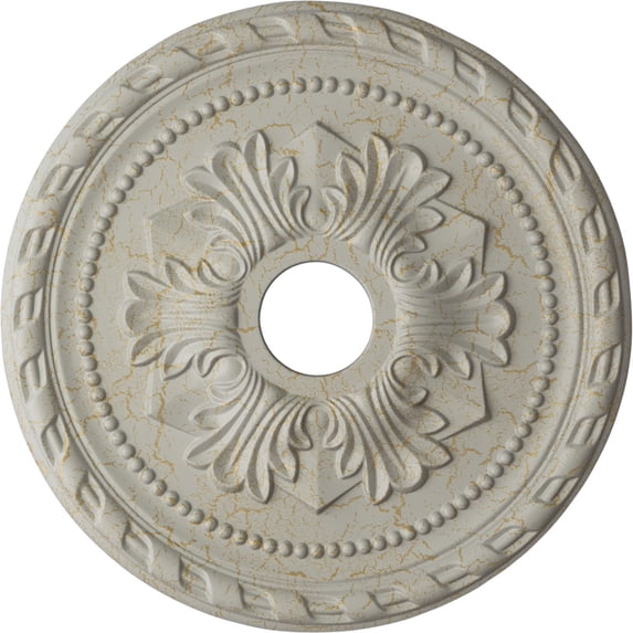Ekena Millwork 20 7/8"OD x 3 5/8"ID x 1 5/8"P Palmetto Ceiling Medallion (Fits Canopies up to 5"), Hand-Painted Pot of Cream Crackle
