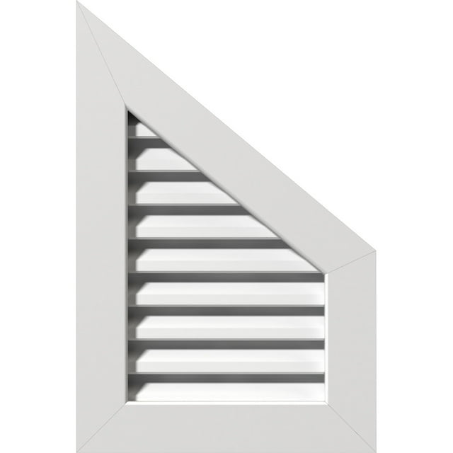 Ekena Millwork 20"W x 22"H Half Peaked Top Right (25"W x 29"H Frame Size) 10/12 Pitch: Functional, PVC Gable Vent w/ 1" x 4" Flat Trim Frame