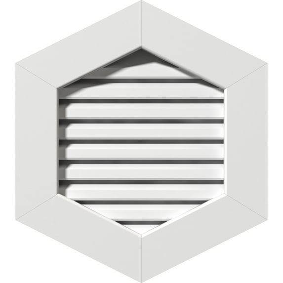 Ekena Millwork 20"W x 22"H Vertical Peaked Gable Vent (25"W x 27 7/8"H Frame Size) 10/12 Pitch: Functional, PVC Gable Vent w/ 1" x 4" Flat Trim Frame