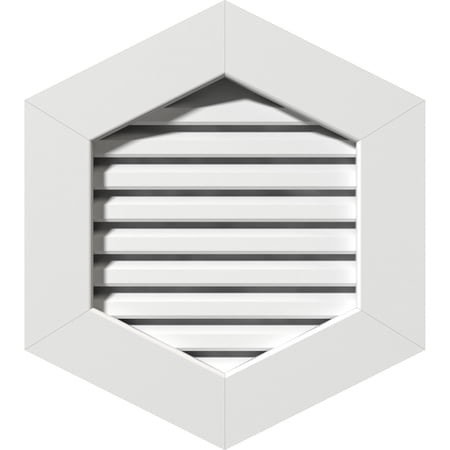 Ekena Millwork 20"W x 28"H Vertical Peaked Gable Vent (25"W x 34 5/8"H Frame Size) 13/12 Pitch: Functional, PVC Gable Vent w/ 1" x 4" Flat Trim Frame