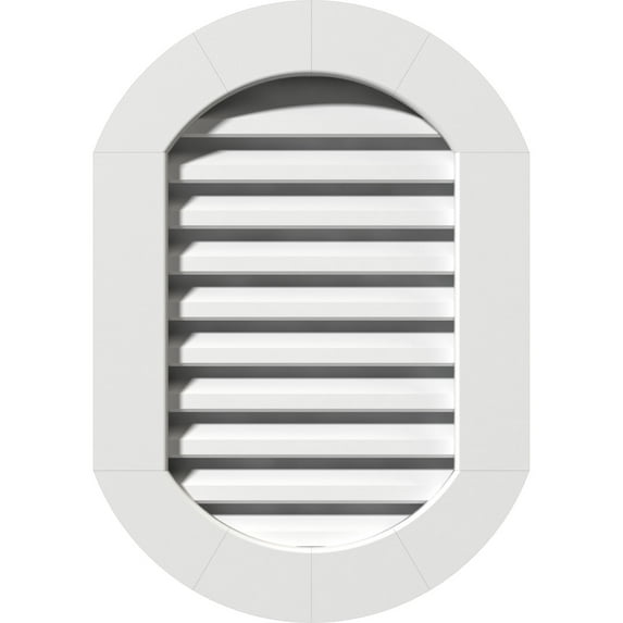 Ekena Millwork 20"W x 34"H Vertical Round Ended (25"W x 39"H Frame Size): Functional, PVC Gable Vent w/ 1" x 4" Flat Trim Frame