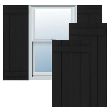 Ekena Millwork 21 1/2"W x 25"H True Fit PVC Four Board Joined Board-n-Batten Shutters, Black (Per Pair - Hardware Not Included)