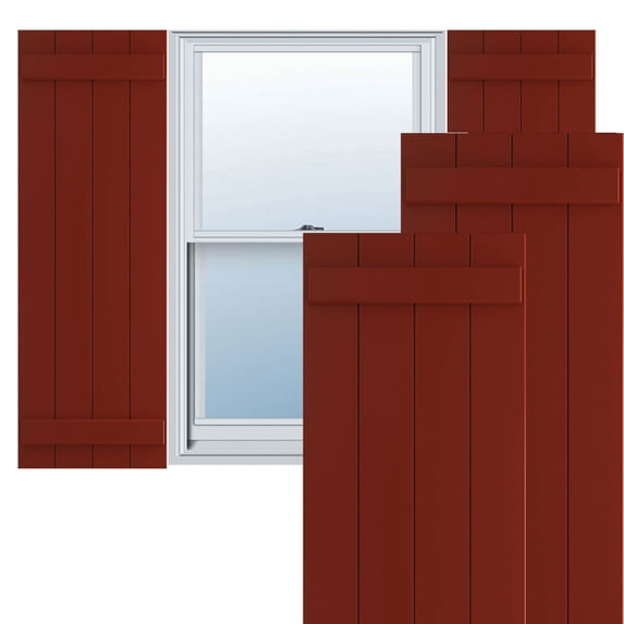 Ekena Millwork 21 1/2"W x 28"H True Fit PVC Four Board Joined Board-n-Batten Shutters, Pepper Red (Per Pair - Hardware Not Included)