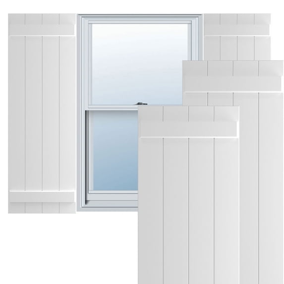 Ekena Millwork 21 1/2"W x 30"H True Fit PVC Four Board Joined Board-n-Batten Shutters, White (Per Pair - Hardware Not Included)