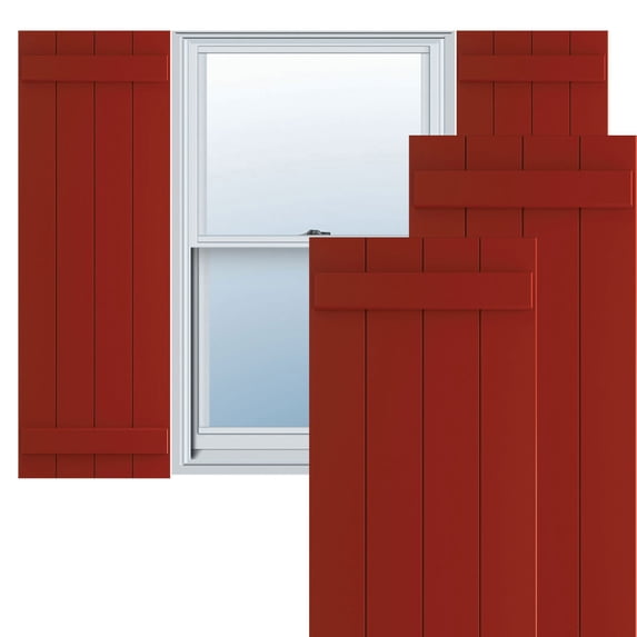 Ekena Millwork 21 1/2"W x 32"H True Fit PVC Four Board Joined Board-n-Batten Shutters, Fire Red (Per Pair - Hardware Not Included)