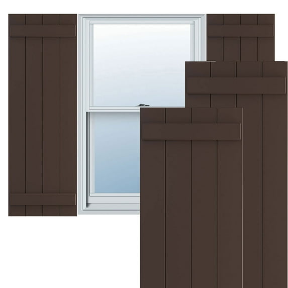 Ekena Millwork 21 1/2"W x 33"H True Fit PVC Four Board Joined Board-n-Batten Shutters, Raisin Brown (Per Pair - Hardware Not Included)