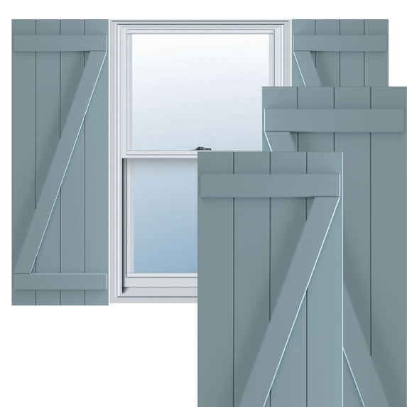 Ekena Millwork 21 1/2"W x 34"H True Fit PVC Four Board Joined Board-n-Batten Shutters w/Z-Bar, Peaceful Blue (Per Pair - Hardware Not Included)