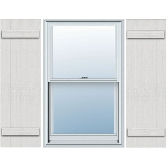 Ekena Millwork 21 1/2"W x 37"H Timberthane Faux Rustic Four Board Joined Board-n-Batten Faux Wood Shutters, Rough Cedar (Per Pair)