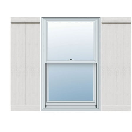 Ekena Millwork 21 1/2"W x 37"H Timberthane Faux Rustic Four Board Joined Board-n-Batten Faux Wood Shutters w/End Batten, Rough Cedar (Per Pair)